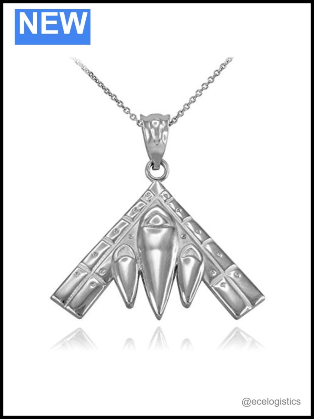 Sterling Silver Military Stealth Bomber Aircraft Charm Necklace 20in